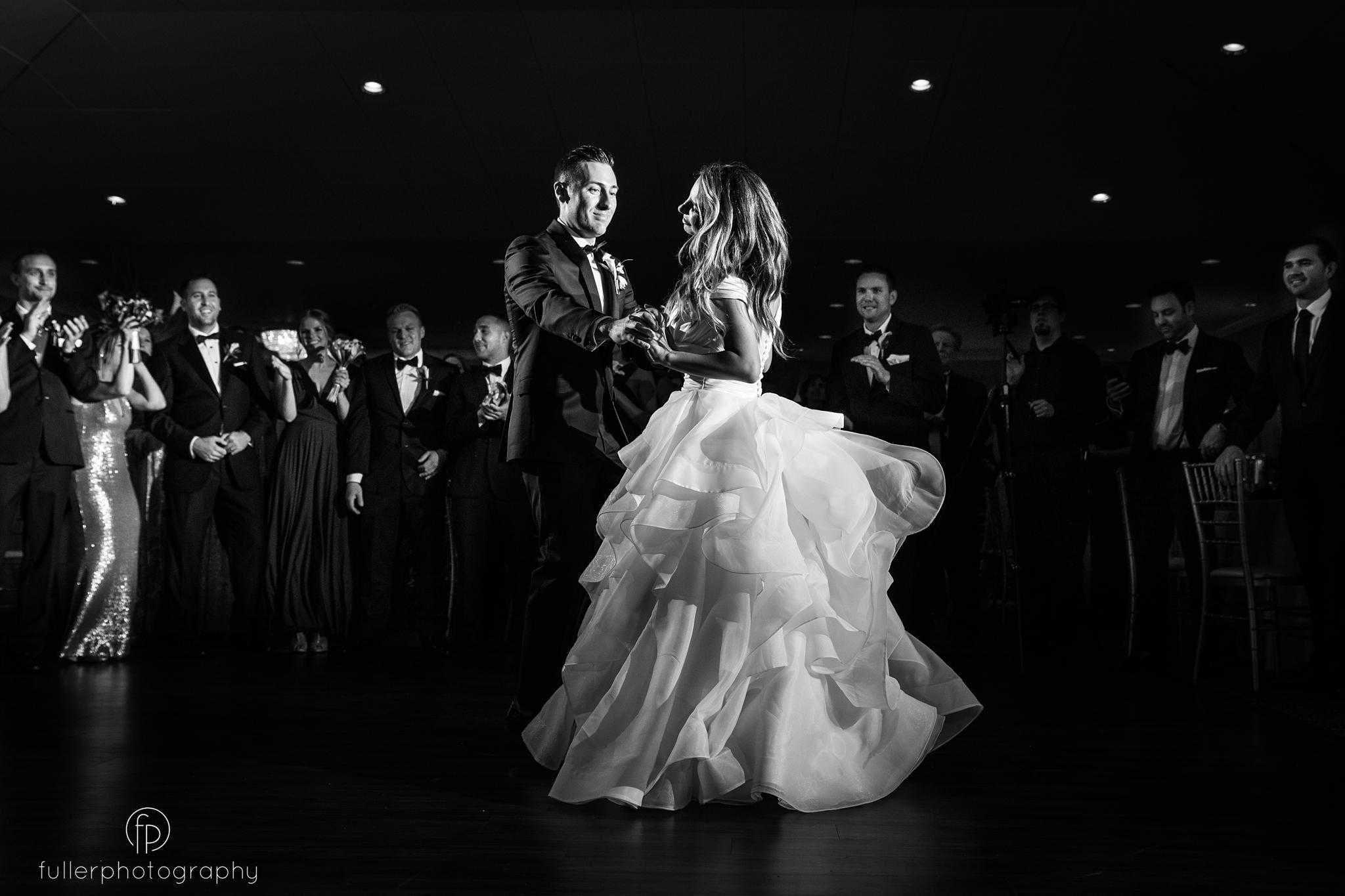 Bride and groom first dance during reception