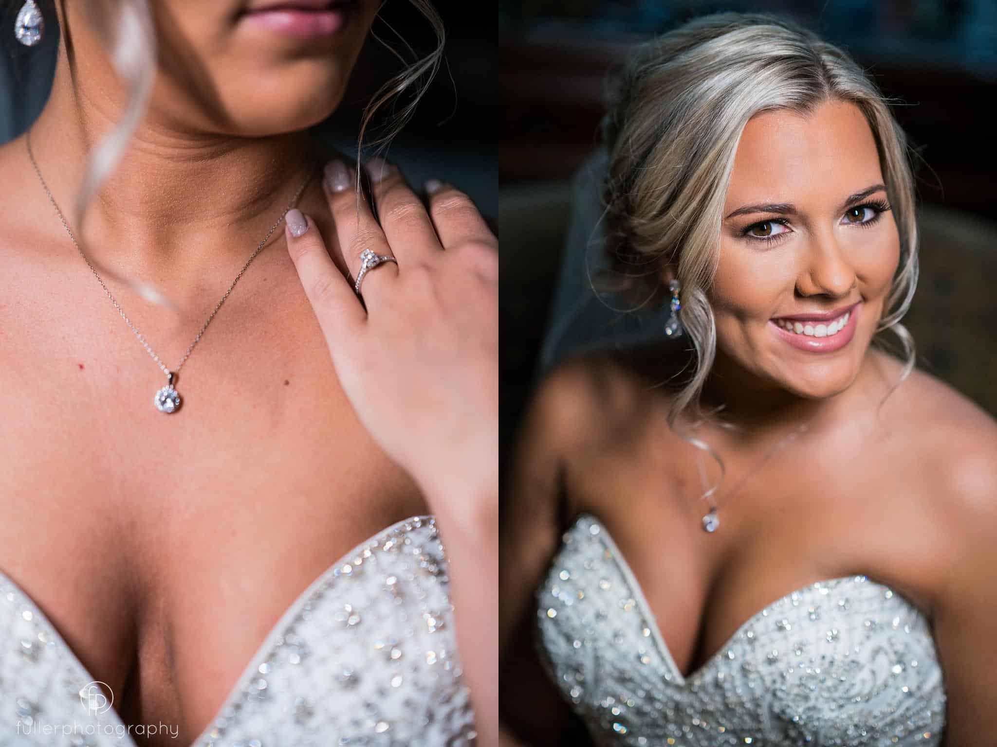 Bridal portraits including jewelry and wedding dress details