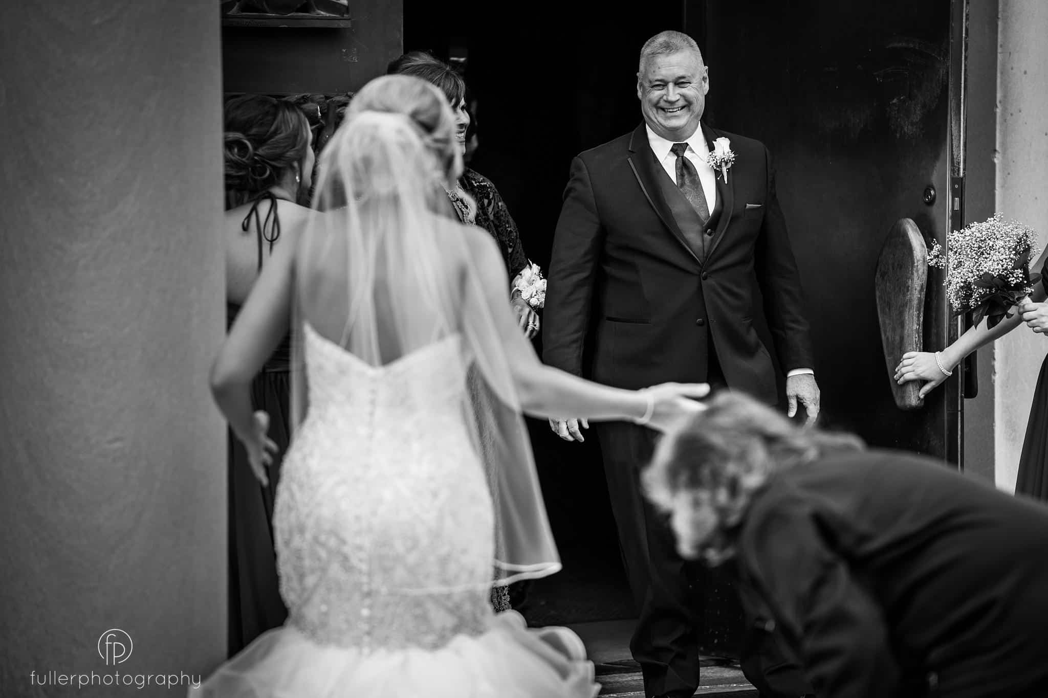 The Brides father seeing the bride for the first time outside of St Anthonys Church in Wilmington Delaware