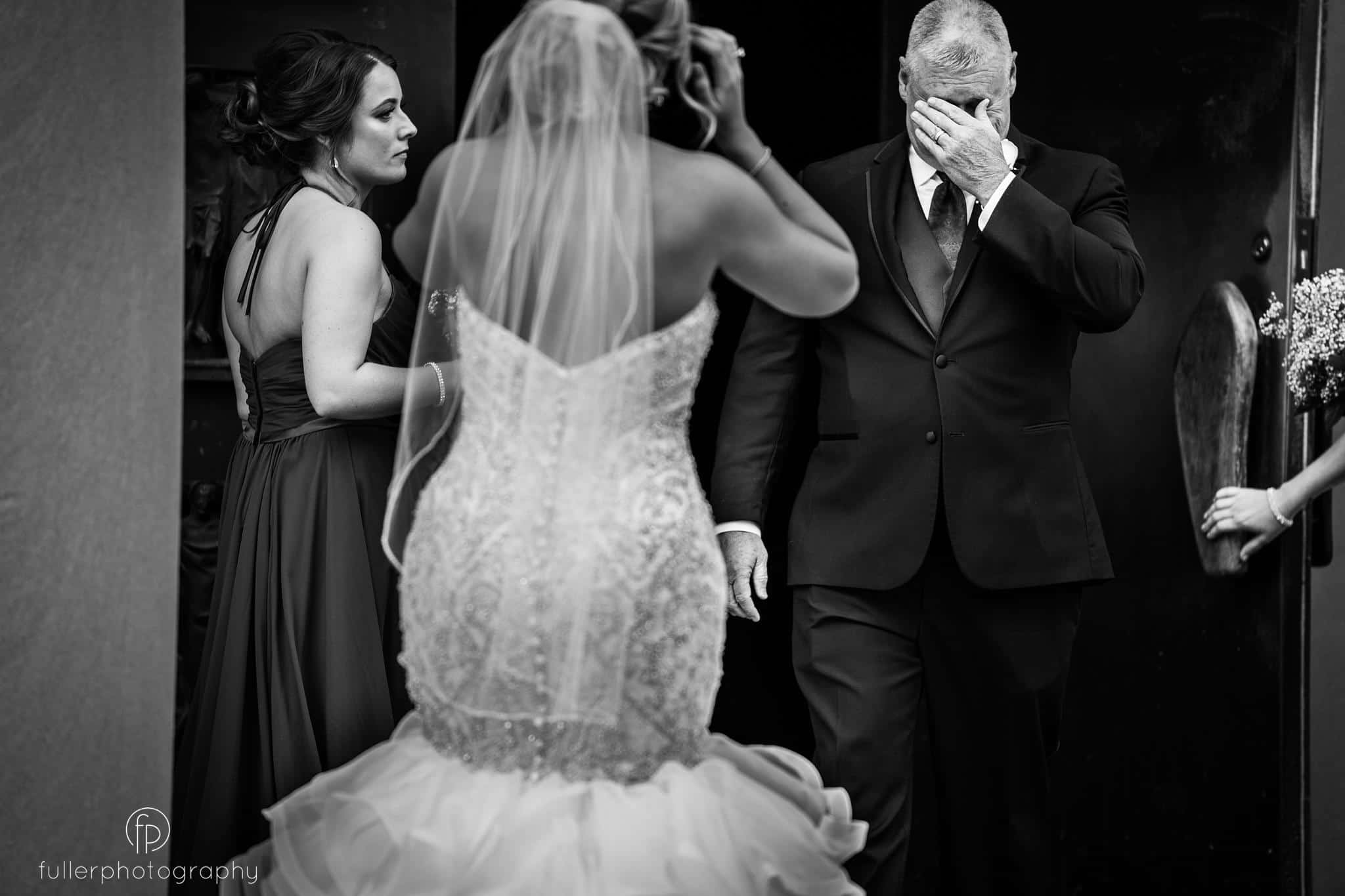 The Brides father overcome with emotion outside of St Anthonys Church in Wilmington Delaware