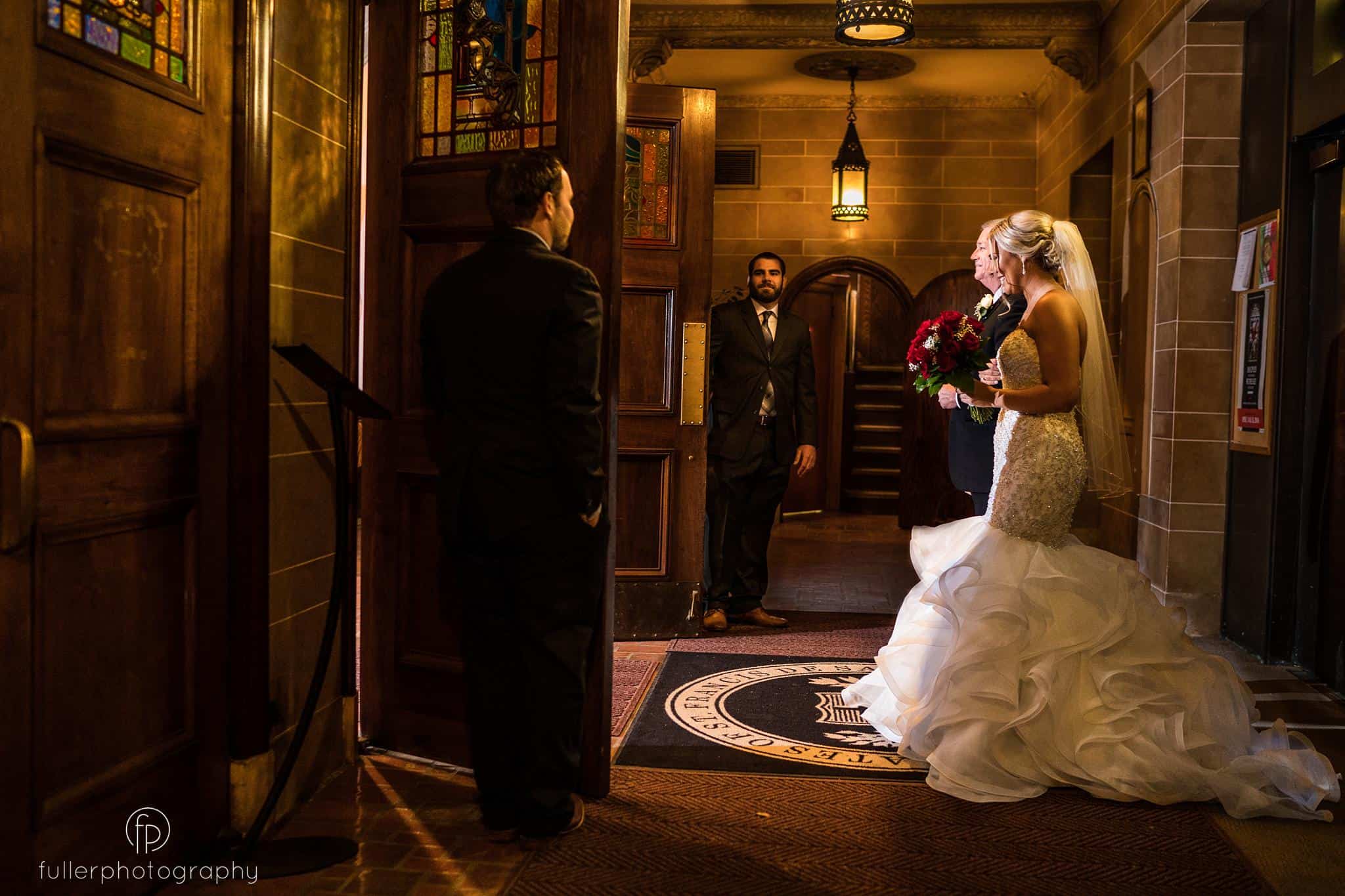 The Brides and father about to walk down the isle at St Anthonys Church in Wilmington Delaware