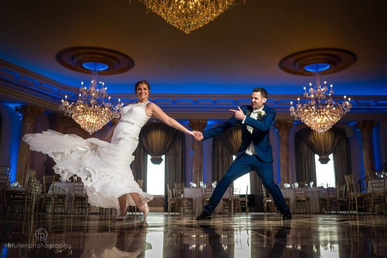 Groom dancing with Bride and Lucien's Manor Wedding