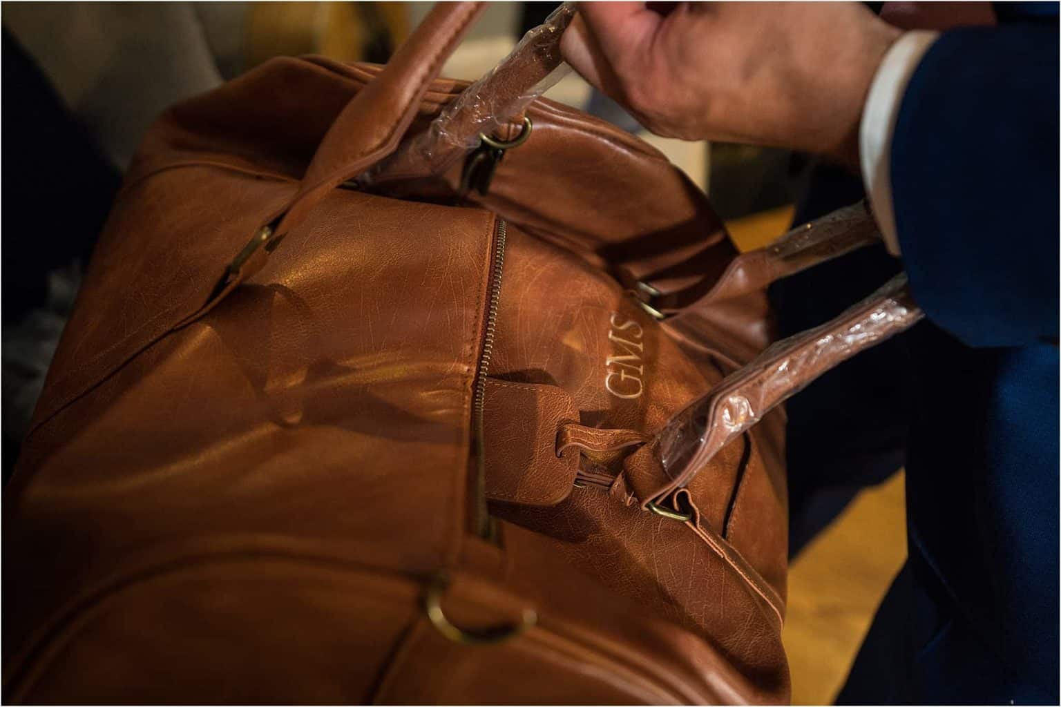 Groomsman gift leather bag engraved with groomsmen initials