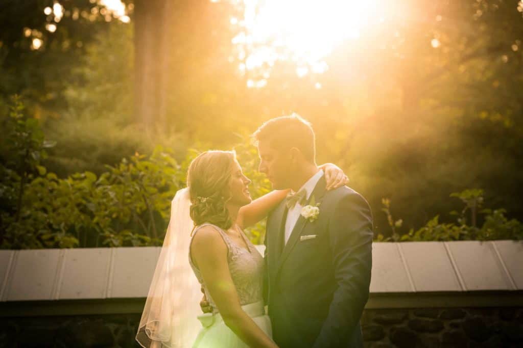 Bride and groom portrait as the sun sets at Appleford Estate
