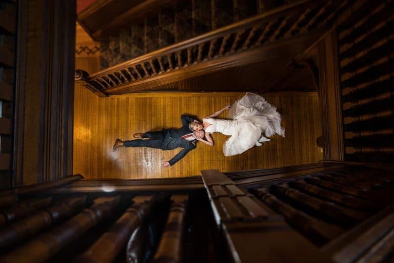 Bride and groom portrait at their Knowlton Mansion wedding